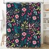 Floral Shower Curtain Set Multicolor Flower Bath Decor for Home Decoration Dark Blue Color with Pink Flowers Print on Fabric 72