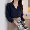 Spring Simple Women's Chiffon Shirt Solid Color Temperament Label Collar Long Sleeved Top