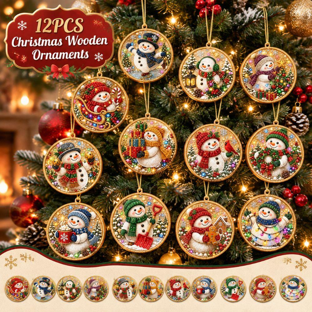 12Pcs Pearl Christmas Wooden Ornament Special-Shaped Gems Hanging Holiday Ornament  Christmas Tree