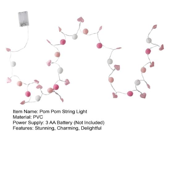 LED Pom Poms Fairy String Lights with 20 Pink Heart LEDs Battery Operated Romantic Garland Lights