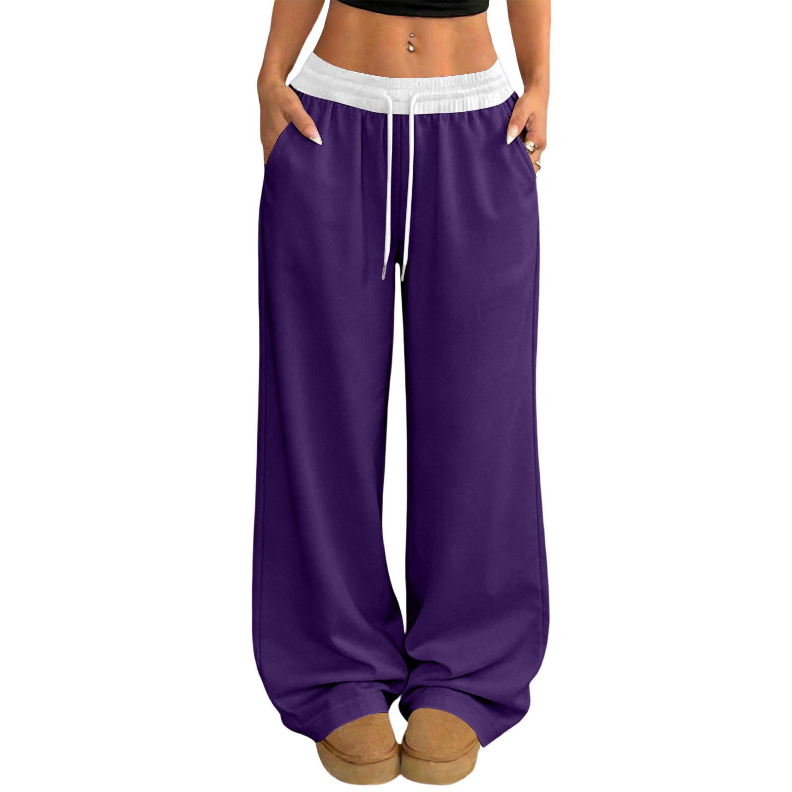 

Women s Casual And Fashionable Elastic Waist Loose Wide Leg Pants M