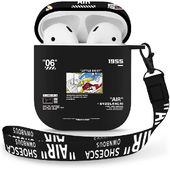 AirPods 1&2 Case Cover with Keychain for Apple AirPods 1st/2nd Generation, Rugged TPU Soft Protective Cover, Black Red