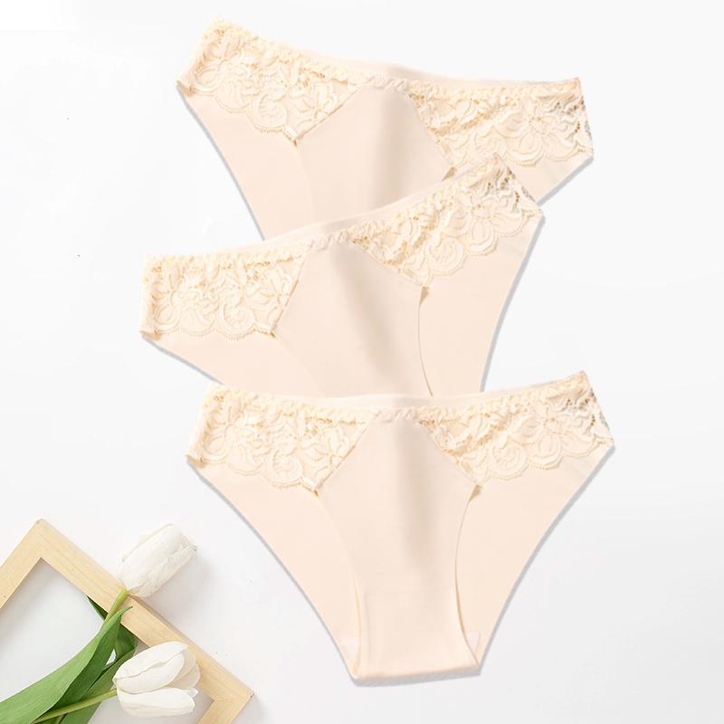 3Pcs/Set Lace Woman Panties Silk New Female Underwear for Woman Seamless Solid Lingerie Panties 3Pcs Free Shipping