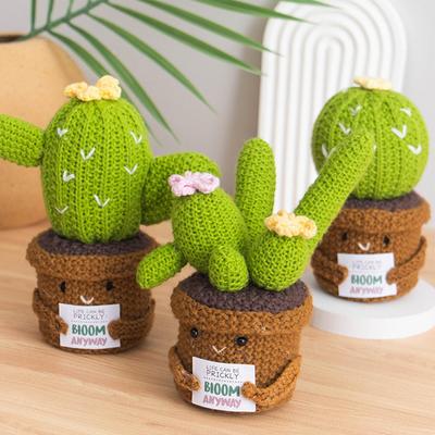 Cute Crochet Emotion Support Knitted Positive Energy Cactus Doll Home Decor Handmade Kintted Pumpkin Ghost Doll Halloween Gift