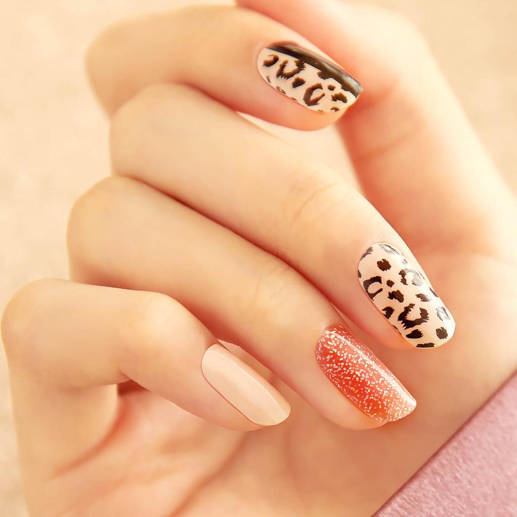 Glam Shell&Glitter Nail Stickers 24pcs | Self-Adhesive Strips, Bold Chic Mix, Quick 5-Min Manicure