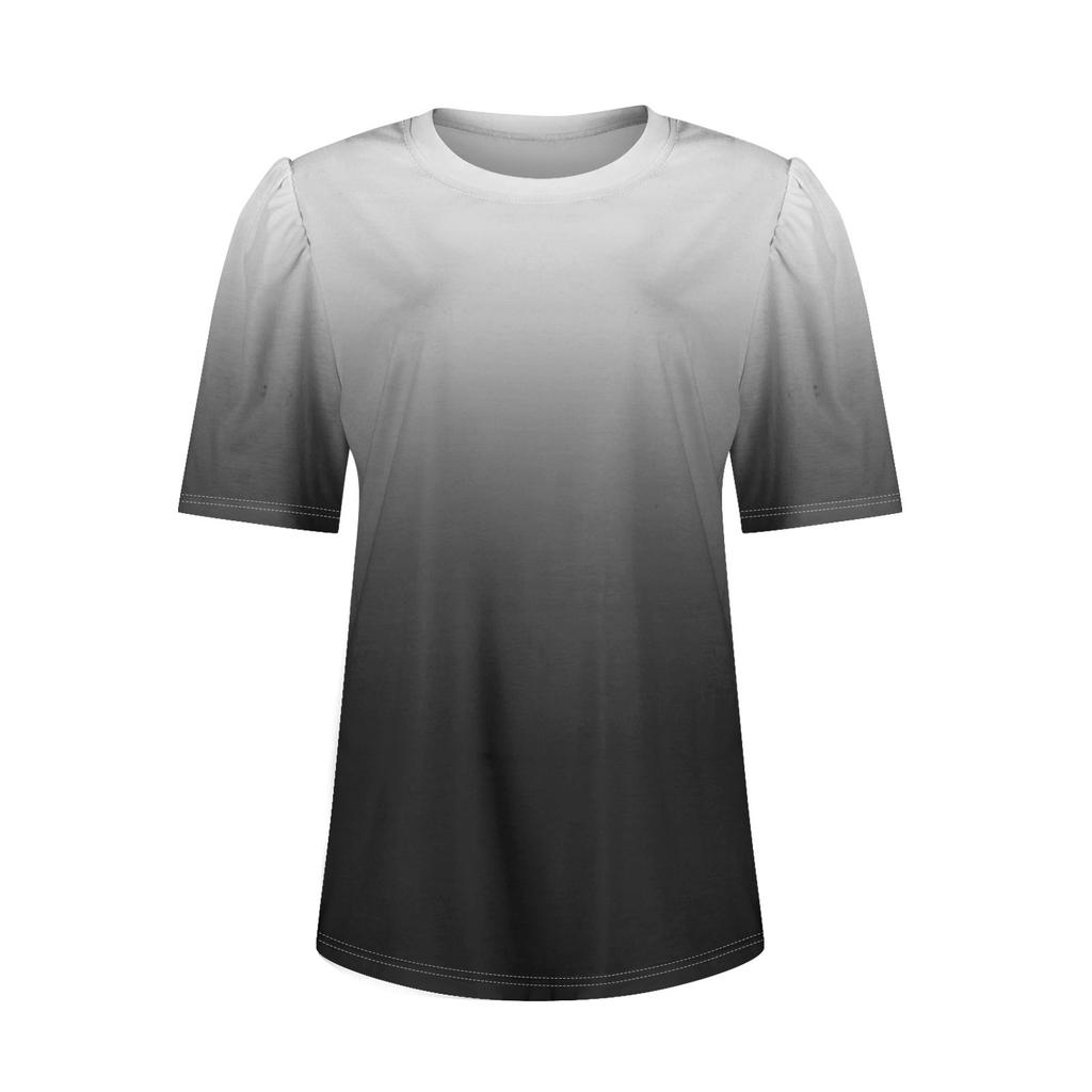 Frauen Casual Puff Kurzarm Tops Mode Rundhals Print Tunika Shirts Sommer Kleidung