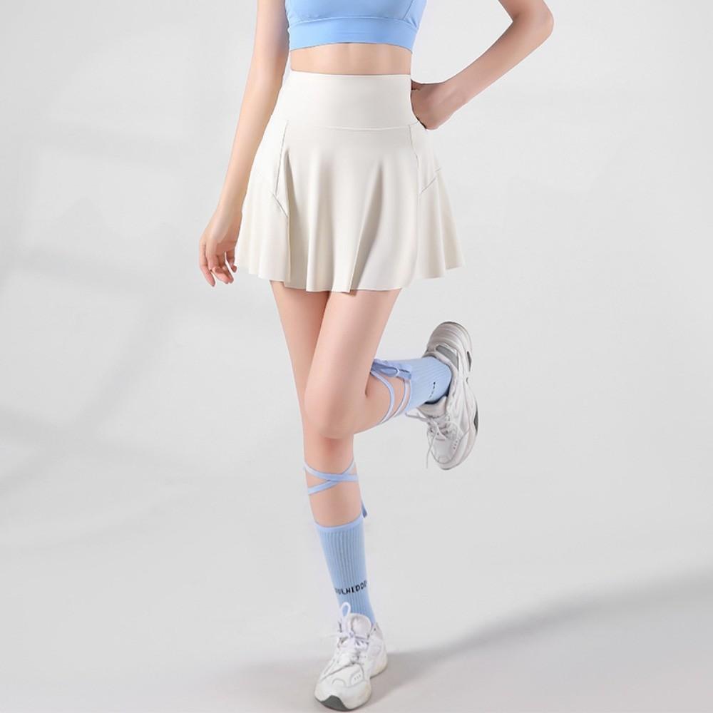 Qooth Vară Alergare Sporturi Mini Fustă Tenis Yoga Talie Elastică Fustă cu Volane Moale Femei QT2628