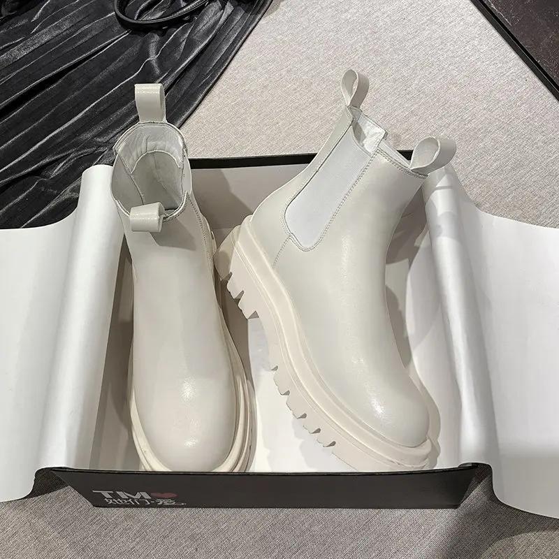 Dámské Chelsea Boots Jaro Nové Černá Střední Kotníková Plochá Platforma Dámské Boty Dámské All Match Klasické Stručné Módní Boty s kulatou špičkou