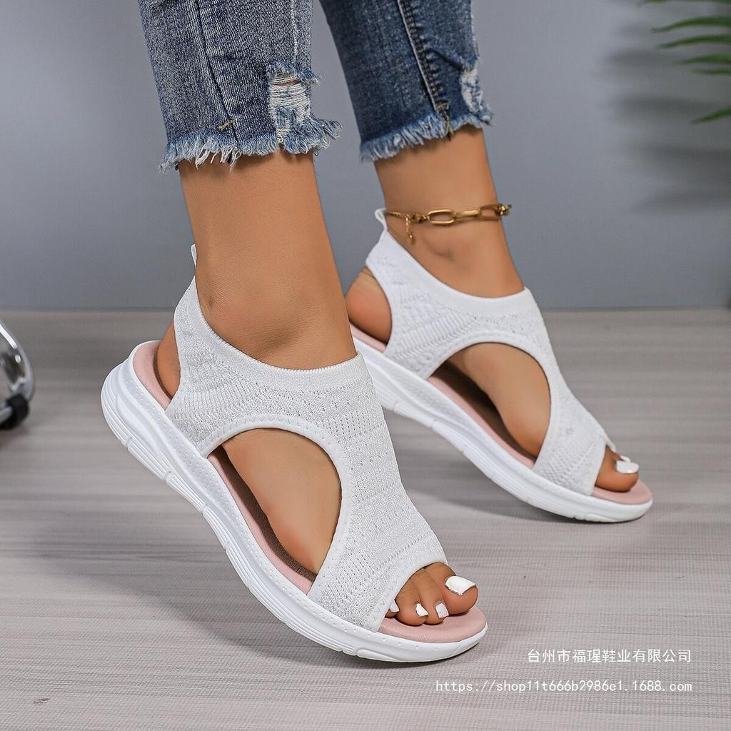 Schuhe 2025 Sommer neue Mode europäisch und amerikanisch große Größe flach 2025 fliegende gewebte Damensandalen