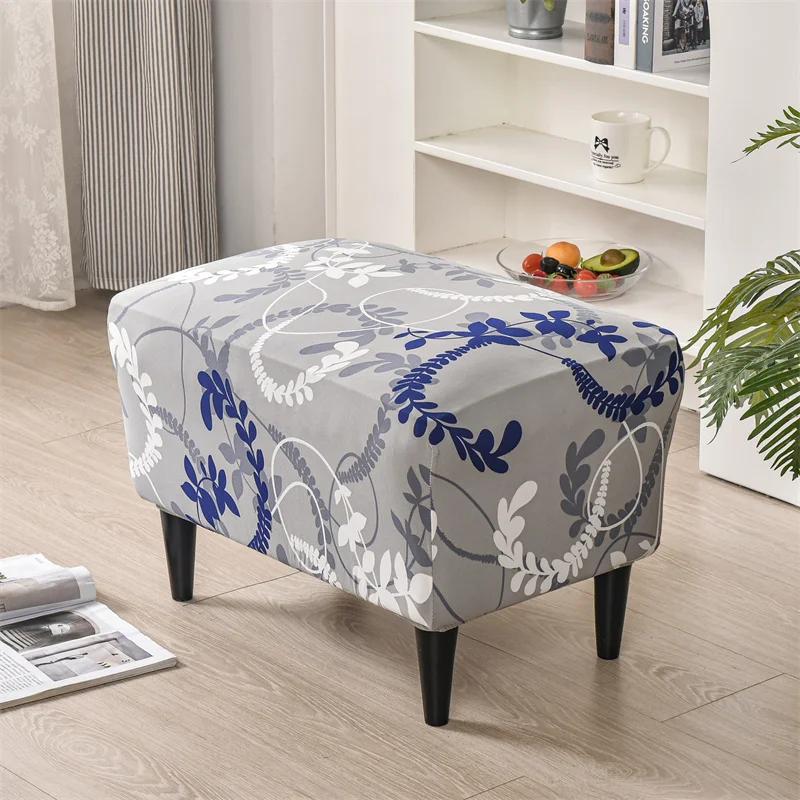 1PC Nordic Floral Ottoman Cover Spandex Rectangle Footstool Cover All-inclusive Sofa Footrest Slipcover Protector housse de pouf