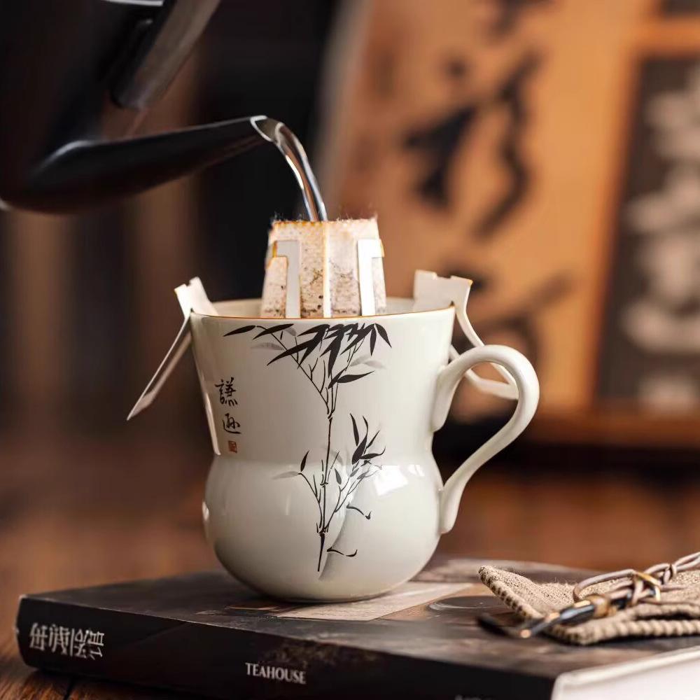 Plant Ash Ink Bamboo Gourd Teacup Ceramic Household Student Dormitory Drinking Cup Tea Coffee Cup Office Cup
