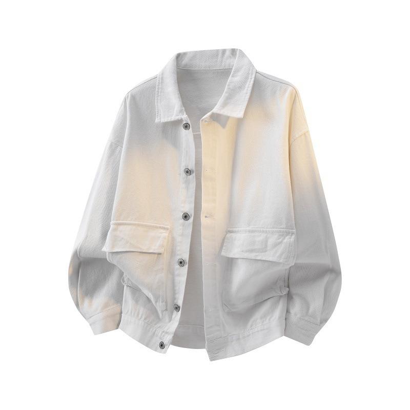

Mens Solid White Denim Jacket Button Down Casual Coat M белый