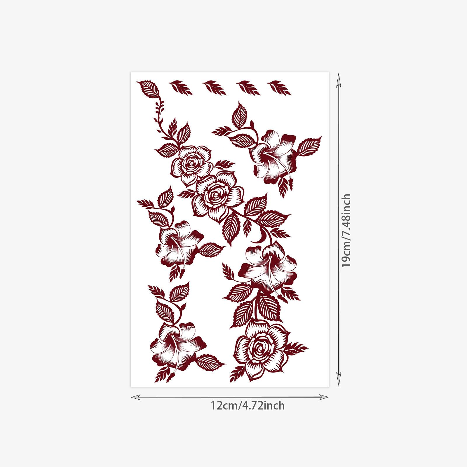 Tattoo Sticker Red Flower Totem Hand Back Tattoo Waterproof Female Tattoo Sticker 12*19CM
