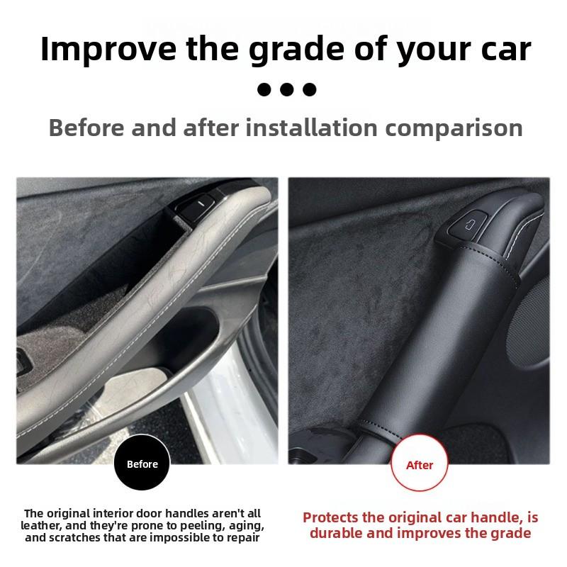Car Sticker For Tesla Model Y Juniper New Version Door Inner Handle Protective Cover Sweatproof Door Handle Leather Protective C
