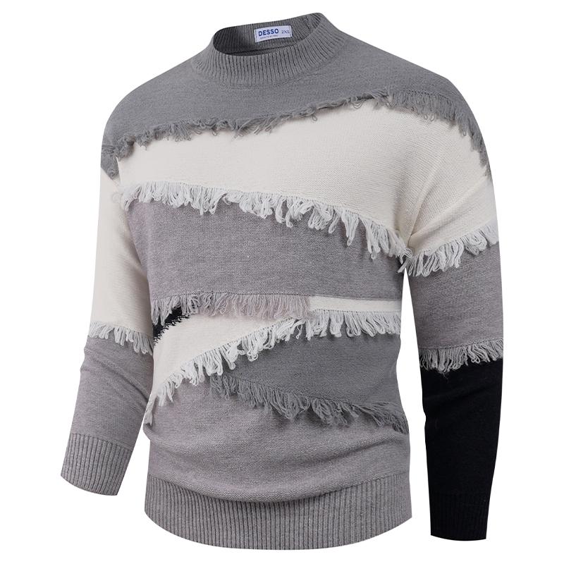 Pullover Long-sleeved Round-neck Color-blocking Sweater for Men Loose Base Knitted Sweater