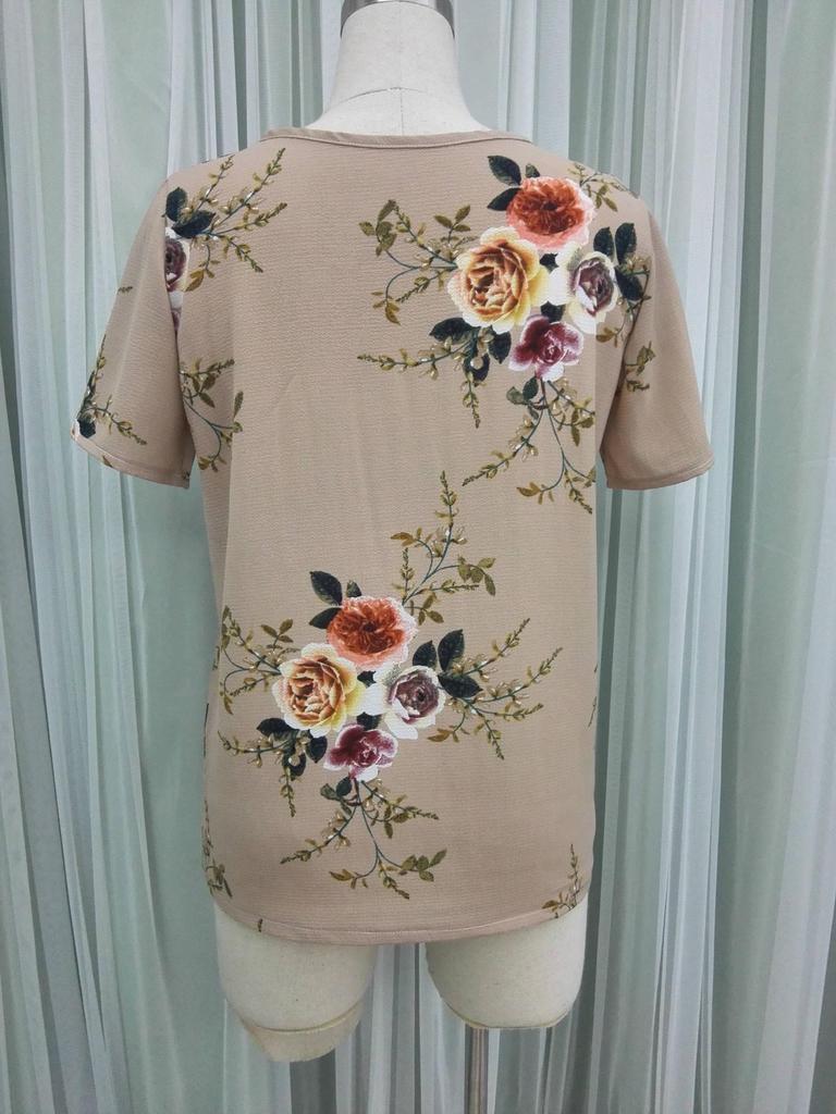Available: Spring/Summer 2026 Women's Casual Chiffon Short Sleeve Round Neck Printed Top - 7 Colors, 6 Sizes