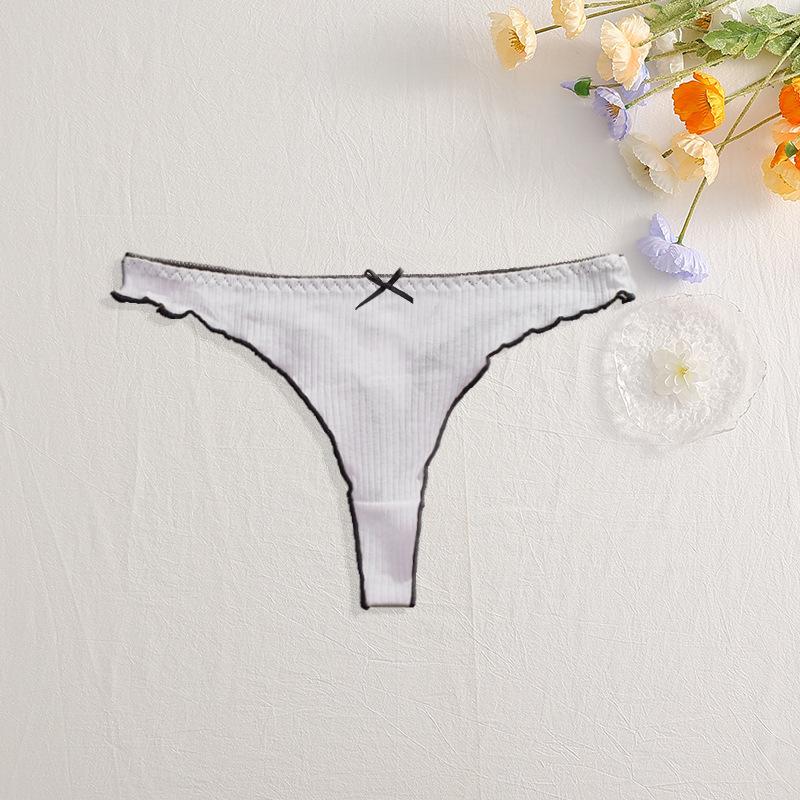 Solid Color Low-Rise Women’s Cotton Thong with Bowknot - Sexy, Comfortable, Breathable Underwear