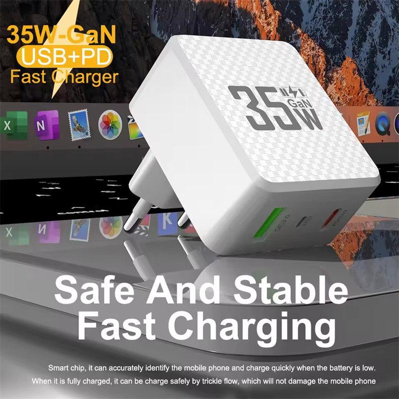 2 Ports Mini 35W GaN USB Type C Charger QC3.0 Portable Fast Charging For iPhone 14 Pro Xiaomi 13 Samsung EU/US