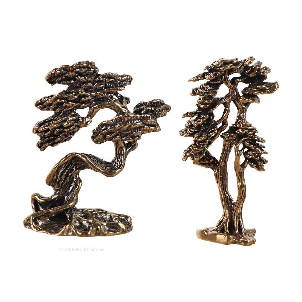 Welcome Pine Brass Figurine Home Desk Crafts Handmade Miniature Mini Pine Tree Sculpture Exquisite Tree Statue Car Ornament