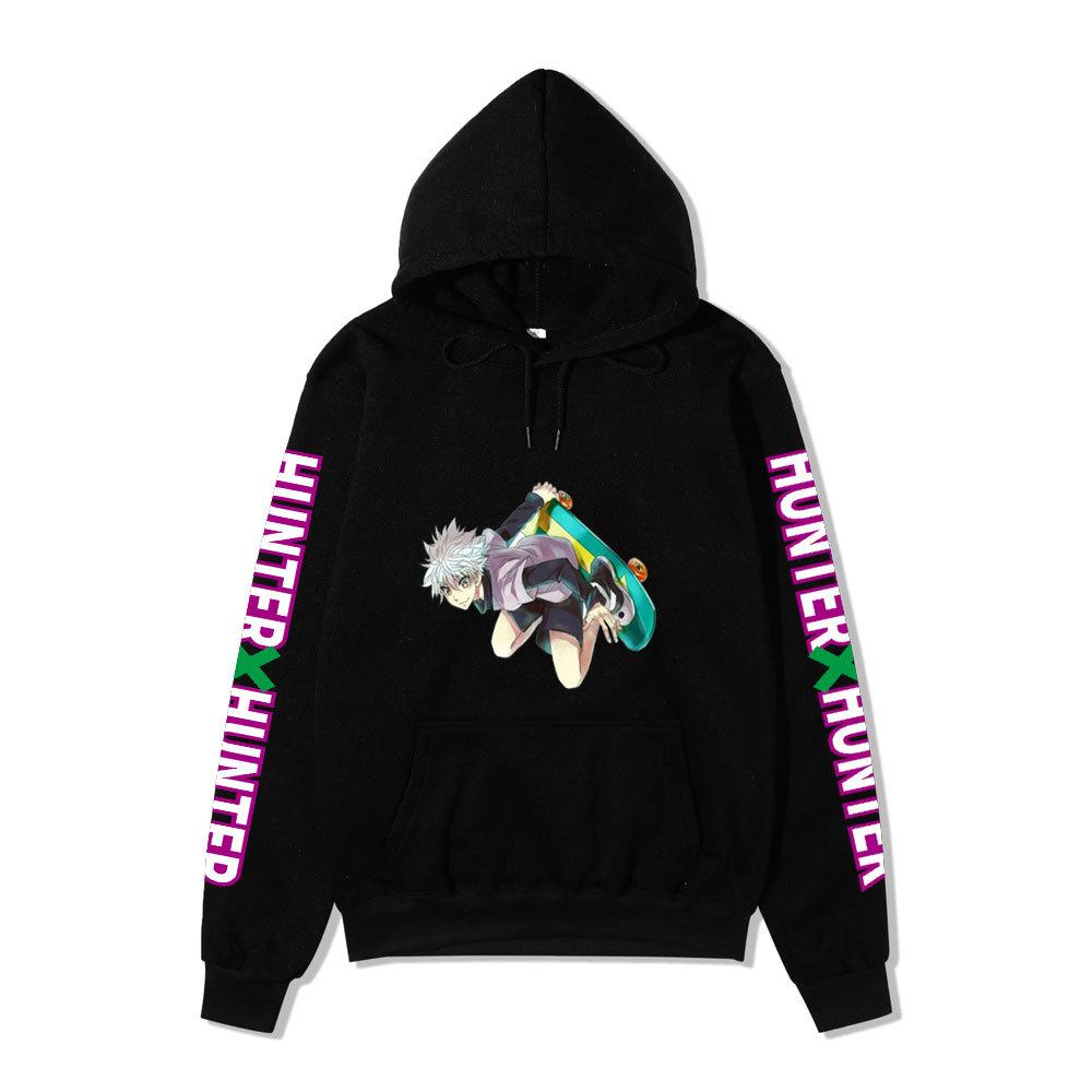 Japanese Manga Hunter X Hunter Street Style Killua with Skateboard Graphic Hoodies Casual Anime Print Hooded Sweatshirts Loose Streetwear Pullover