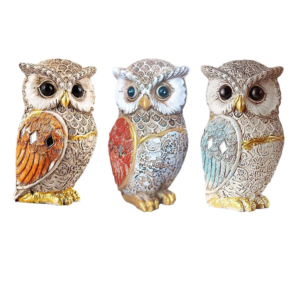 1/2PCS Owl Statue Resin Owl Ornaments Animal Sculpture Resin Bird Statue Holiday Desktop Ornaments for Living Room Home Office B