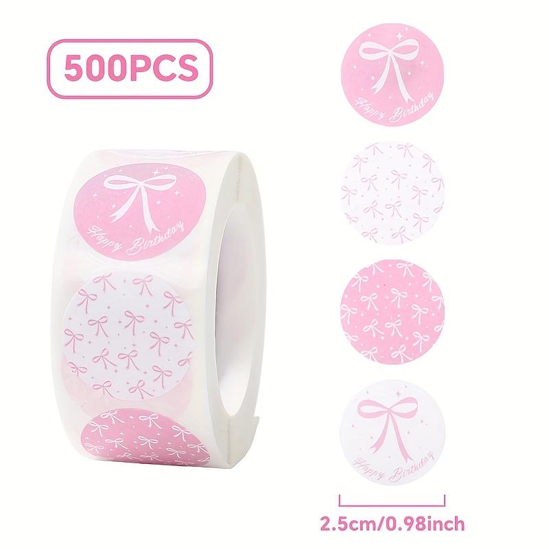 

500pcs Pink and White Birthday Party Stickers - Elegant Bow design with Happy Birthday text, for Gift Wrapping, Scrapbooking as shown