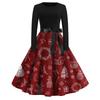 Women's Fashion Round Casual Slim Fit Christmas Print Large Swing Long Sleeve Dress