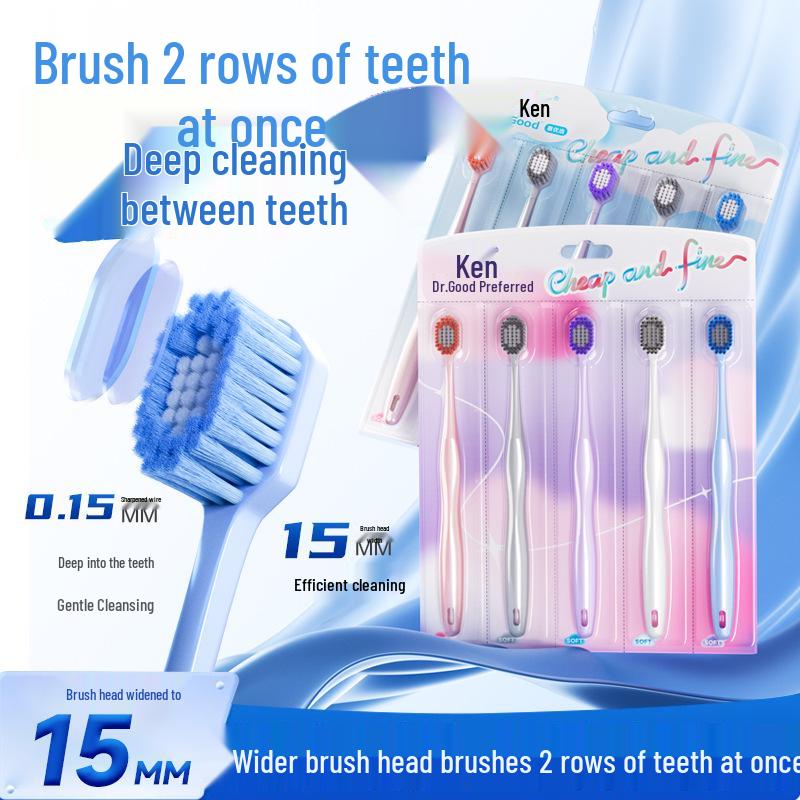 Kent Unisex Soft Bristles Adult Toothbrush, Wide Head, Family Pack, 5 Pieces