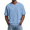 Camiseta Masculina de Malha Waffle com Ombro Caído, Decote em V e Manga Curta para Primavera/Verão – Camiseta estilo casual, Leve e respirável