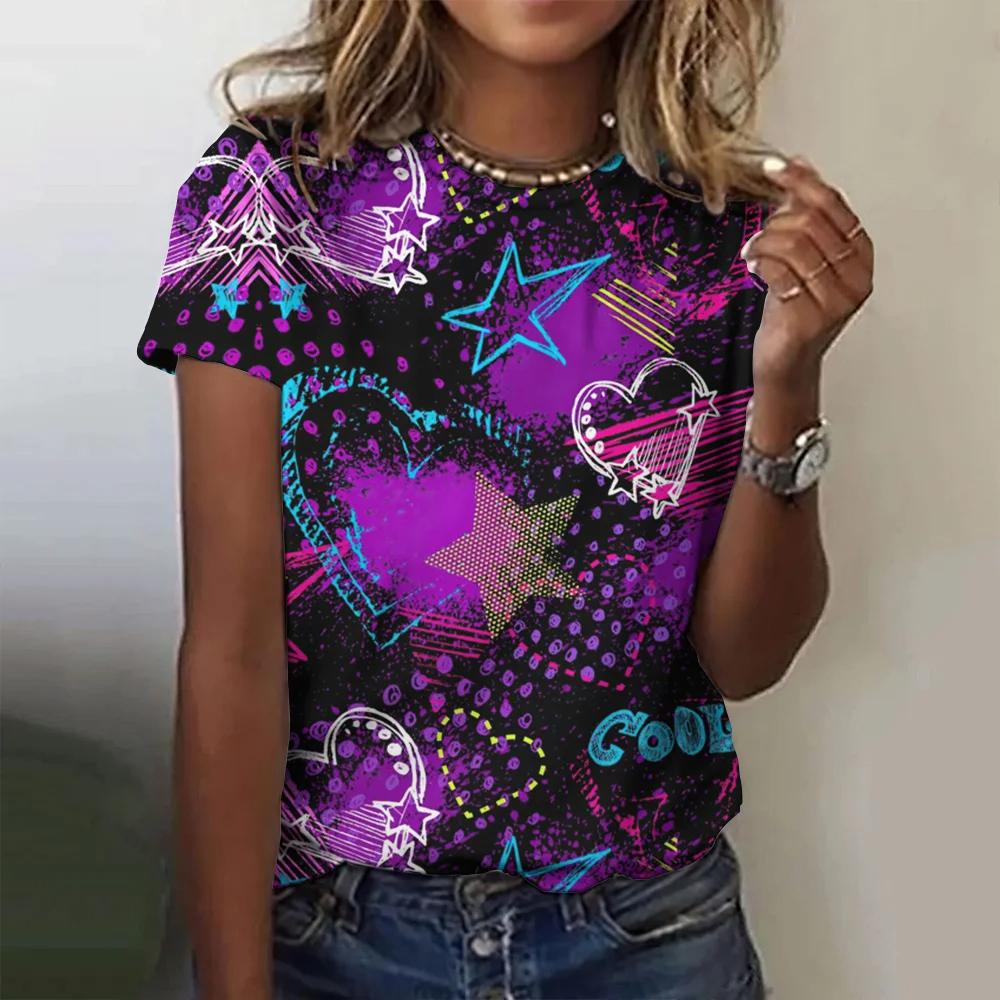 Tricou cu imprimare dragoste 3D pentru femei, cu gâtul O, cu mânecă scurtă, haine pentru doamnă, tricou pentru femei, pentru petrecere a timpului liber, haine pentru femei, tricou Harajuku