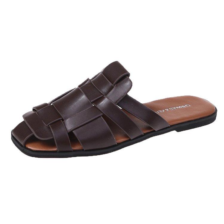 Spring and summer new British style woven with bag head half drag lazy slippers flat shoes sandals