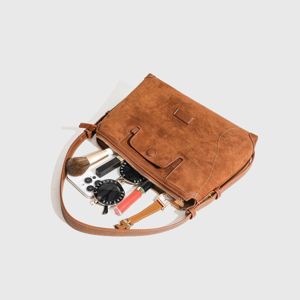 Niche Design Suede Underarm Baguette Bag Women'S Foreign Style Matte Shoulder Messenger Bag