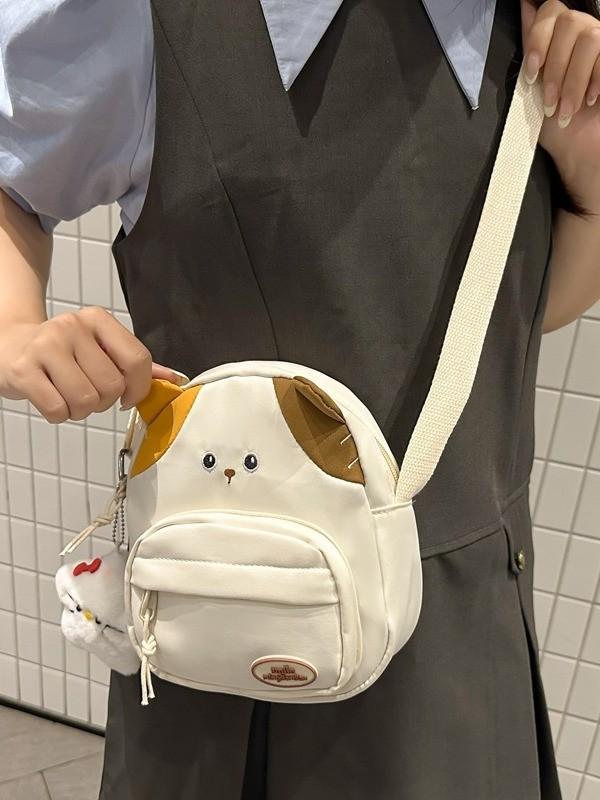 Cute Cat Mini Shoulder Bag With Nylon Material And Zipper Closure For Daily Casual Use