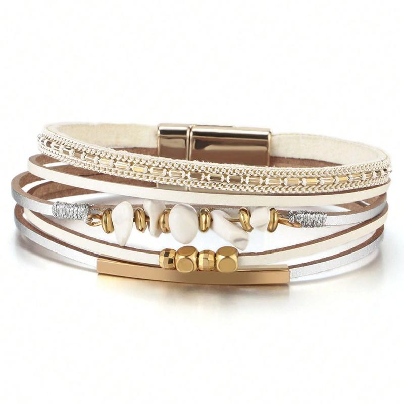 One Piece Europeisk och Amerikansk Stil Natursten Pärlstav Mässingsrör Design Kohudsläder Rep Kvinnor Grön Armband Sommar Strand