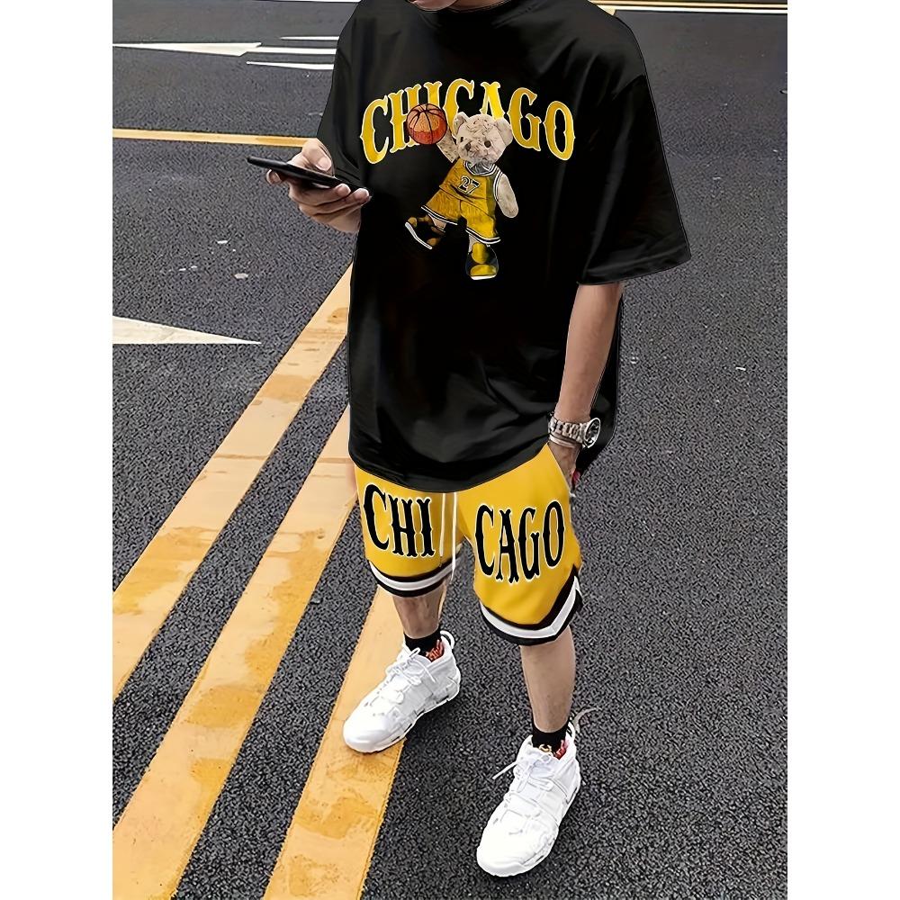 Summer Men's 3D Digital Printing O-Neck Fashion Casual Short Sleeve Set - 2-piece Short Sleeve and Shorts Set