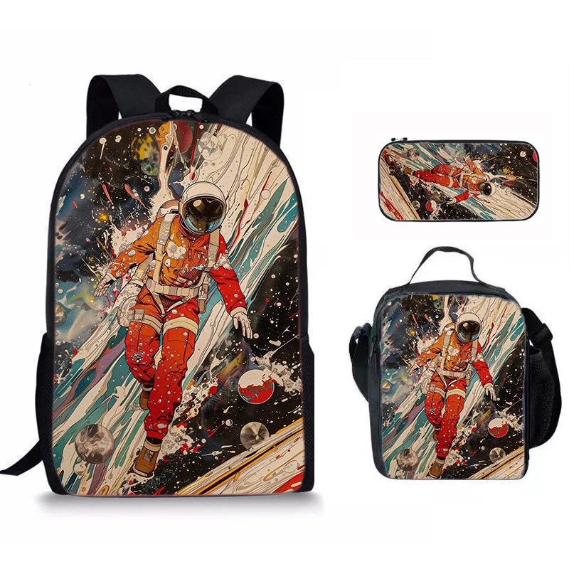 Classic Popular space astronaut 3D Print 3pcs/Set pupil School Bags Laptop Daypack Backpack Crossbody Lunch bag Pencil Case