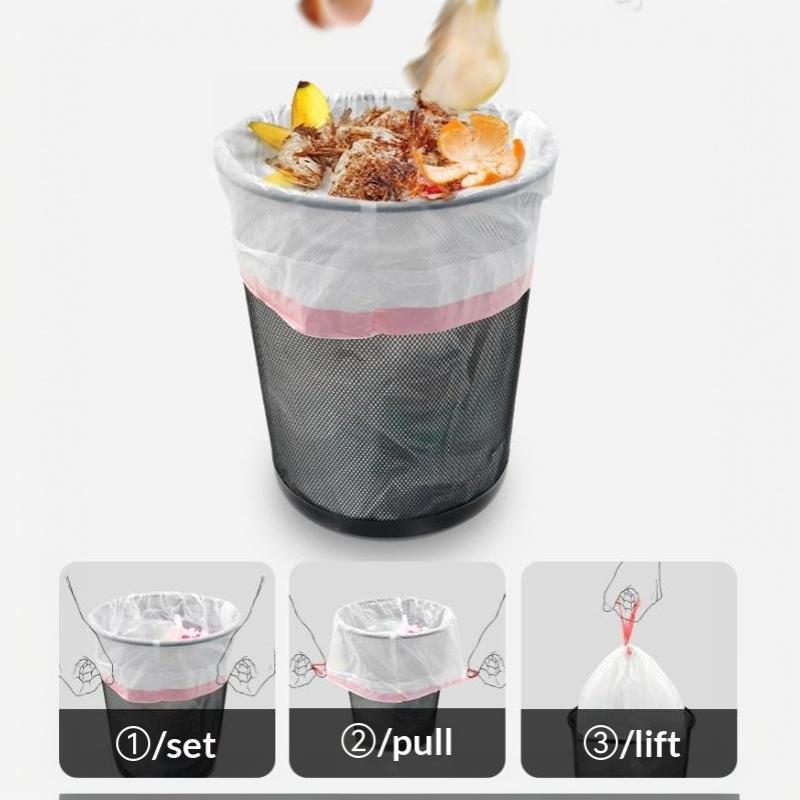 Drawstring Trash Bags Thickened Disposable Kitchen Garbage Can Liners With Handle For Home Office