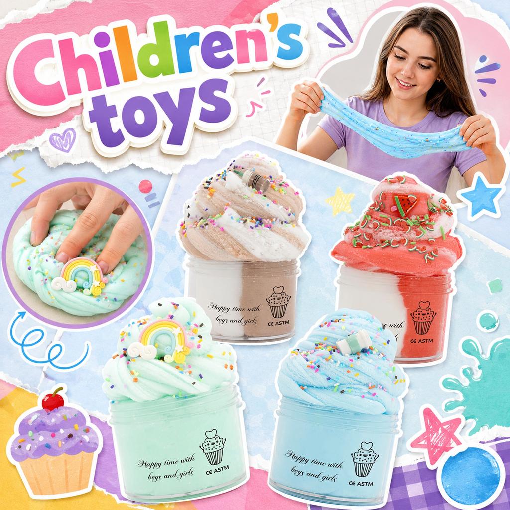 DIY Slime Wolkenknete Eiscreme Seidenknete Stressabbau Kinderspielknete Weich Formbar Ungiftig Sensorisches Spielzeug für Kreativen Spaß und Entspannung