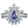 European and American new fashionable blue water drop-shaped gemstone inlaid with personalized luxury women's three-piece ring