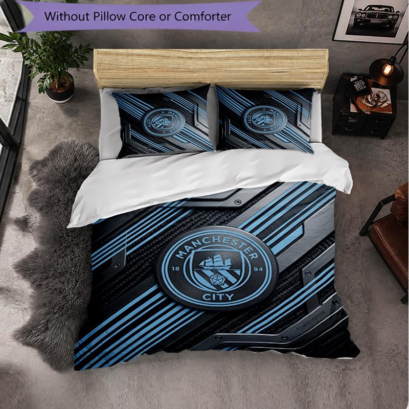 Set Lenzuola Manchester City Modello 3 Pezzi Morbida Copripiumino in Microfibra con Federe per Camera da Letto