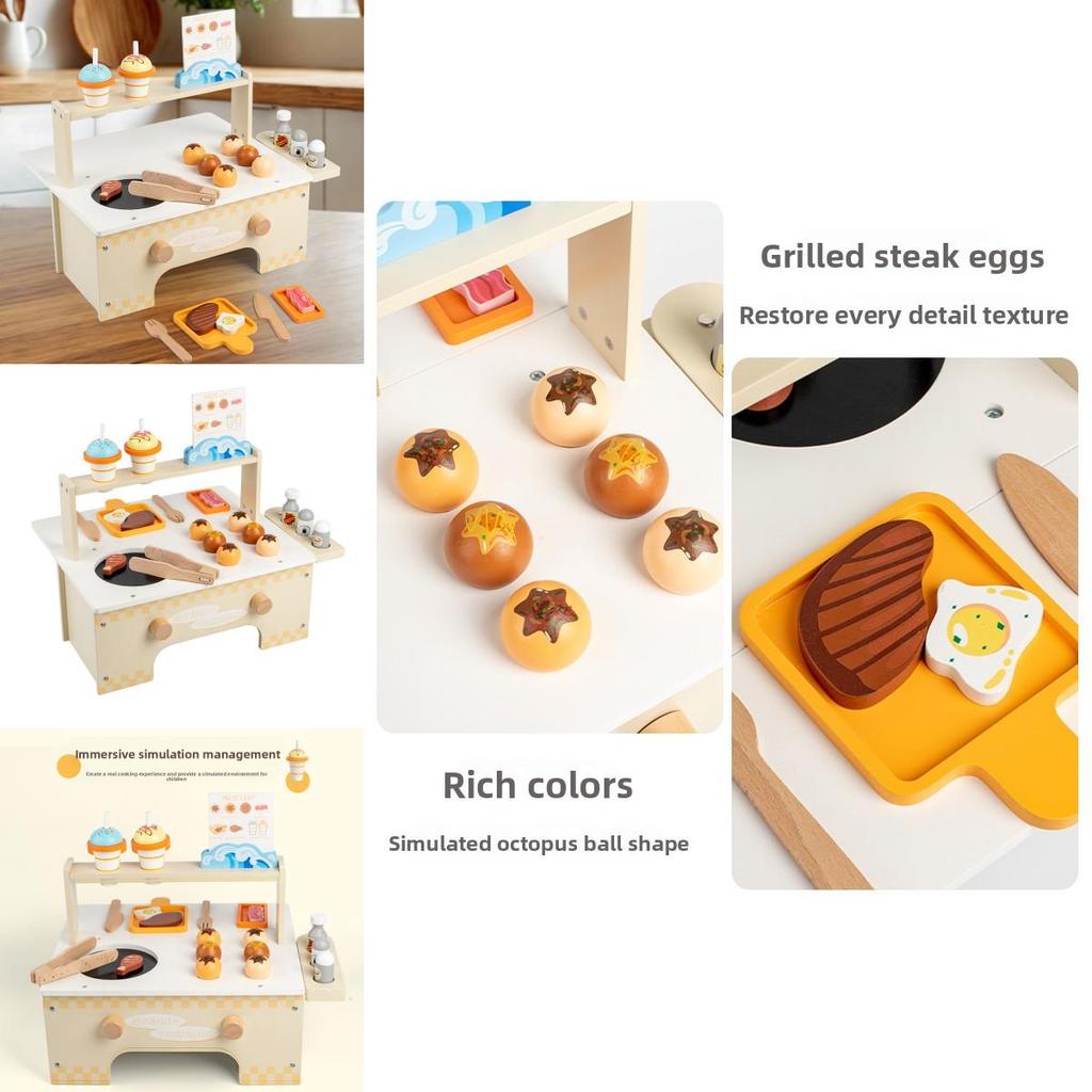 Wooden Childrens Kitchen Pretend Toy With Food Stalls For Visual Development And Parentchild Bonding