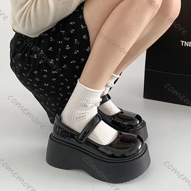 Comemore Platform Thick Heel Women Mary Jane Shoes Shallow Round Toe High Heels Casual Street Style Pumps Single Shoe