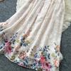 Vestido de Verano Cuadrado de Gasa Bordada Estampada de Alta Calidad para Mujer Moda Vacaciones Manga Volante Adelgazante Midi