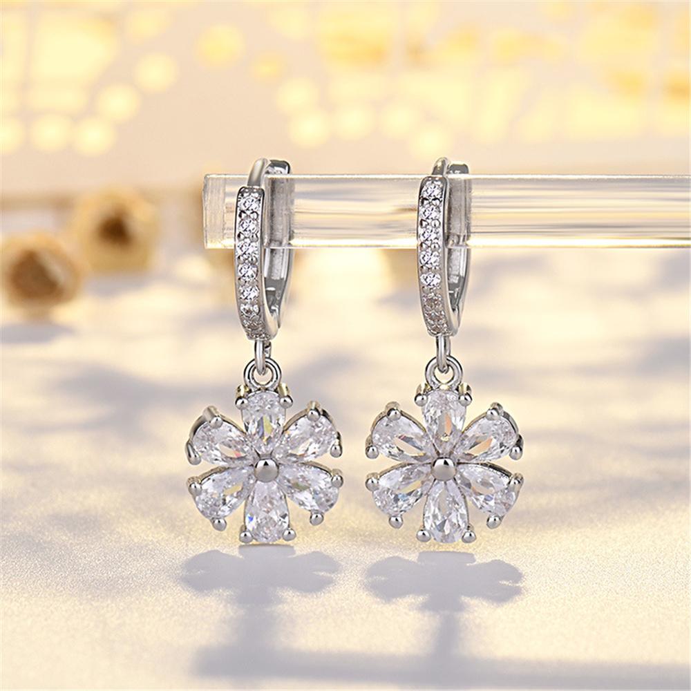 

White Zircon Stone Love Flower Hoop Earrings Luxury Female Rose Gold Color Wedding Jewelry For Women