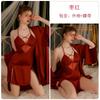 Women's Satin Sheer Mesh V Neck Push Up Double Slit Cami Sleep Dress with Robe Set