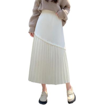 Knit Pleated Long Elastic Maxi Solid Office [POGCZMKK] Women's Skirt, Skirt, Skirt, Thick, Waist, Length, A-Line, Flared, Figure-Flattering, Color,