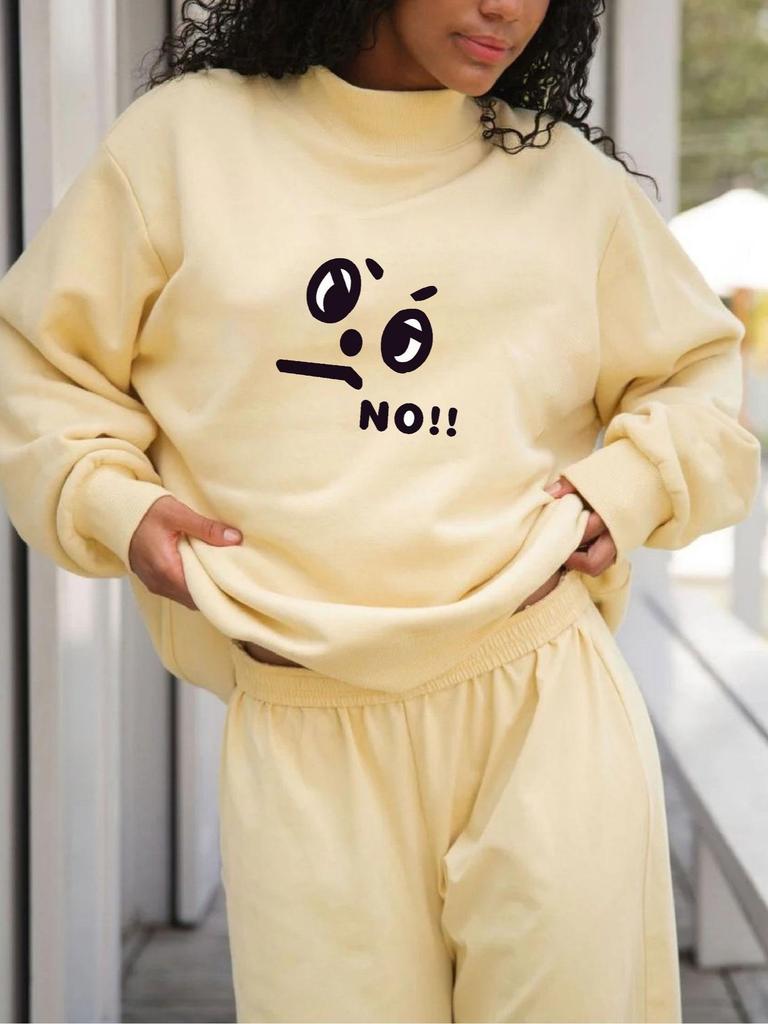 Trendy Women's Mid-High Collar Printed Sweatshirt - Casual, Fashionable, Versatile Long-Sleeve