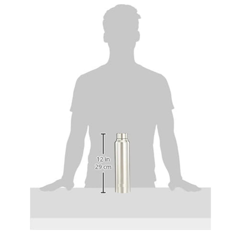 Stainless Steel Water Bottle (Pack of 2) | BIS-Approved | 900ml (Silver Steel Finish)