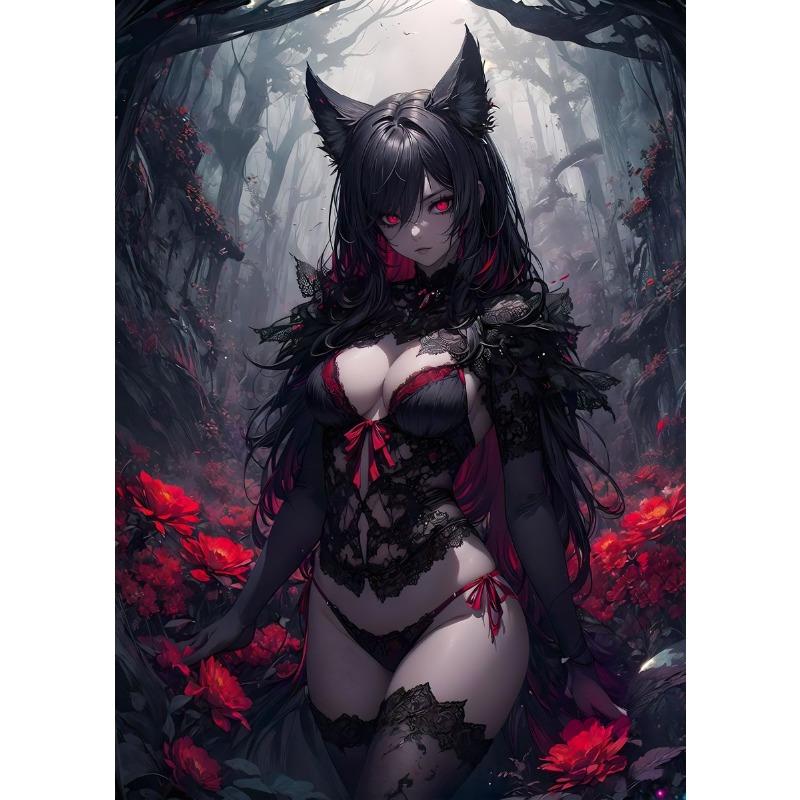 Fantasy Magical World Gothic Cool and Cute Character Aesthetics Anime Girl Canvas Painting Art for Wall Manga Game Room Decor