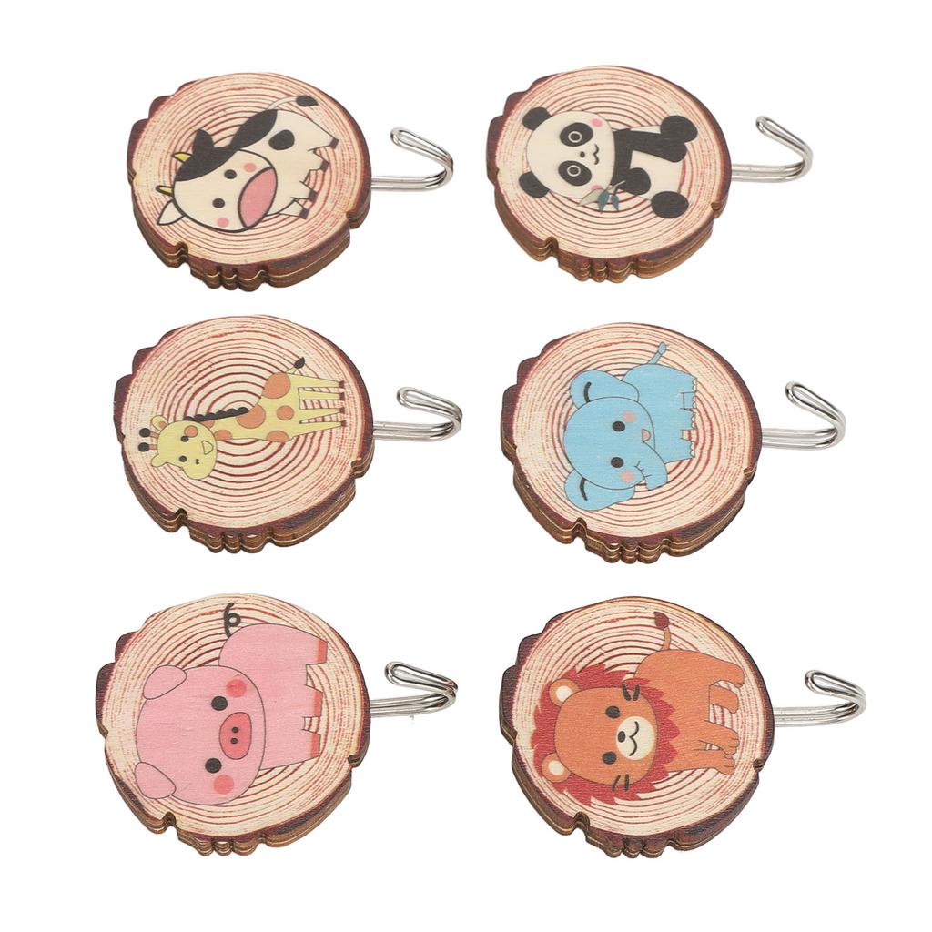 6pcs Self Adhesive Cute Wall Hooks No Drilling Boxwood Animal Coat Hook for Kitchen